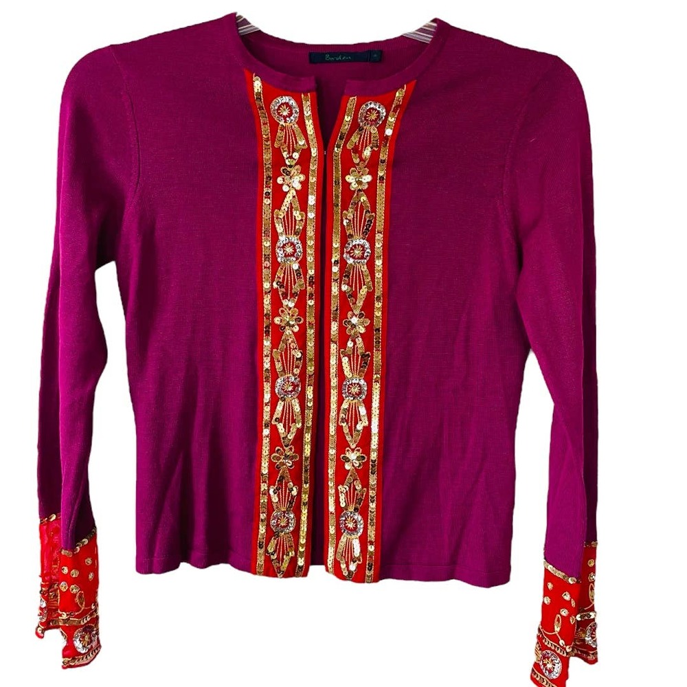 Boden Plum red sequins cardigan size 8